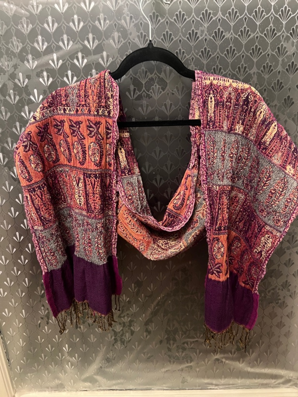 Pink & Orange Patterned Boho Shawl Scarf